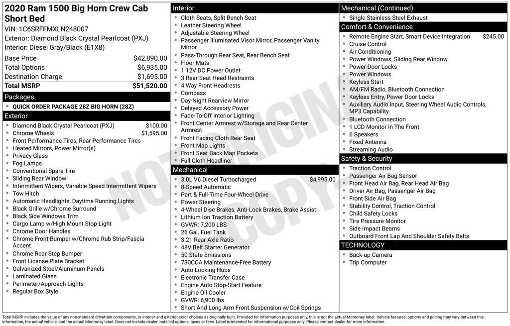 2020 RAM 1500 Big Horn Crew Cab 4x4 5'7" Box