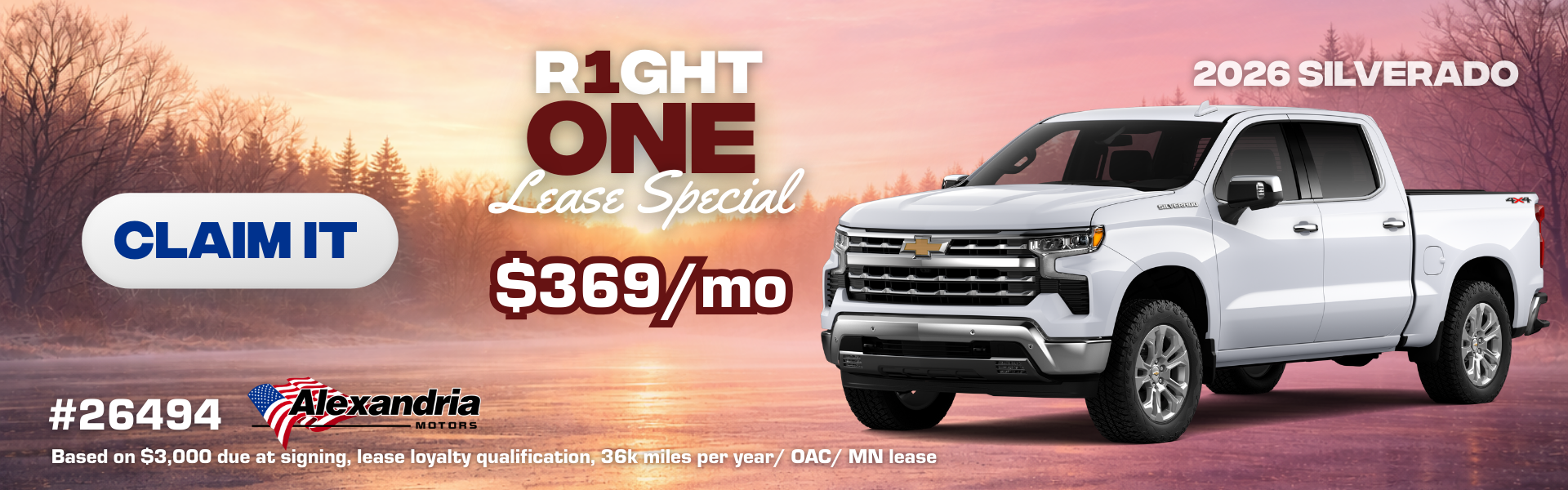 Purchase or lease the 2026 Silverado for as low as $369/mo