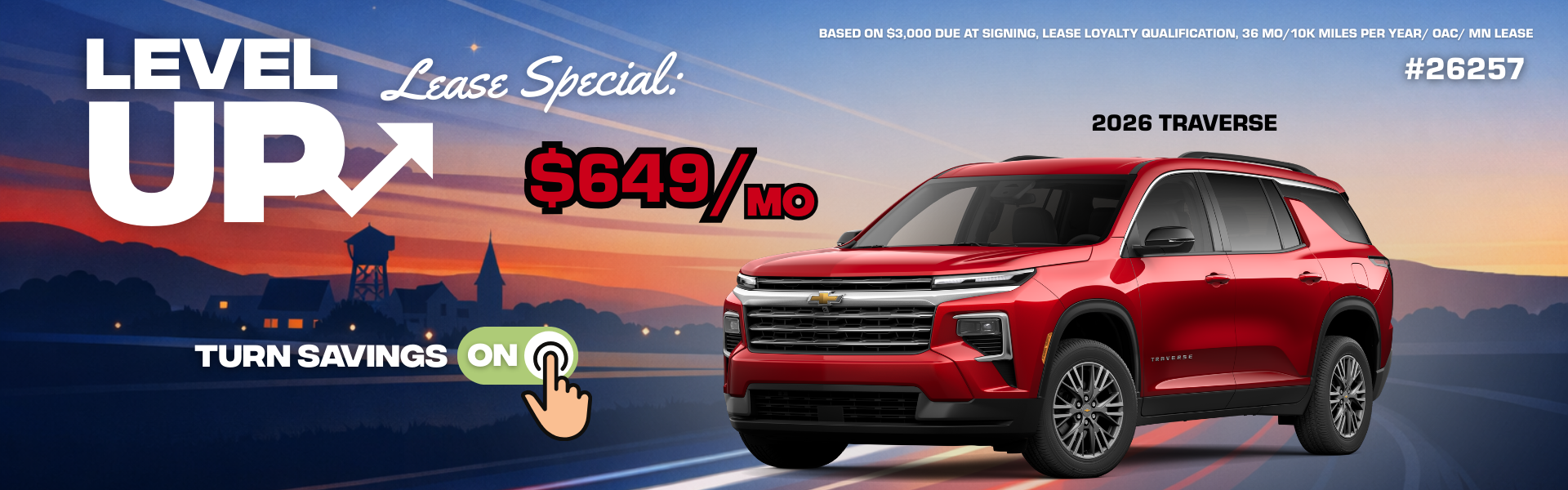 2026 Chevy Traverse lease in Alexandria MN for $649/month